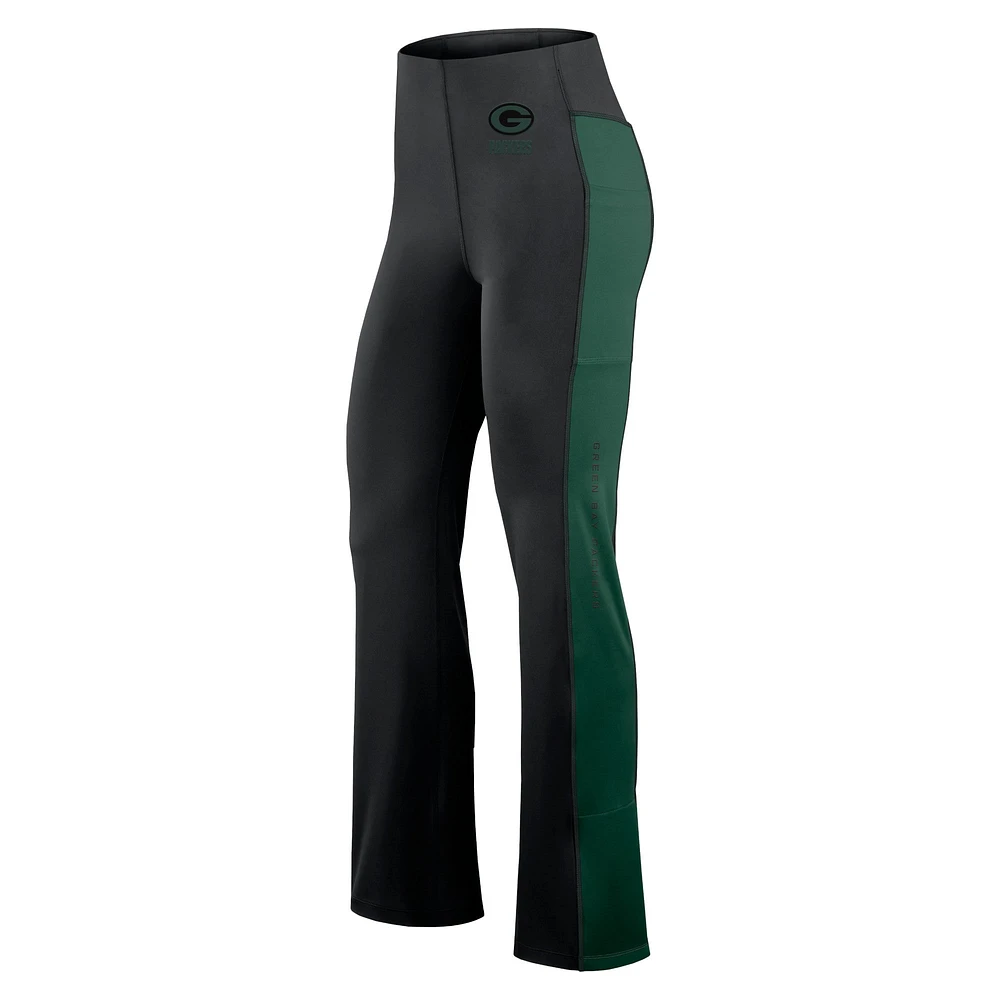 Women's Fanatics Black Green Bay Packers Studio Fitted Flared Leggings