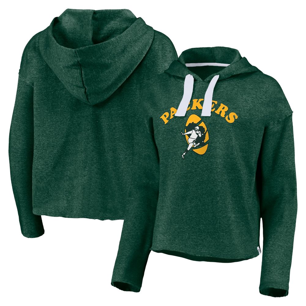 Fanatics Branded Women's Fanatics Branded Heathered Green Bay Packers Sport  Resort Vintage Logo Arc Cropped Raw Edge - Pullover Hoodie