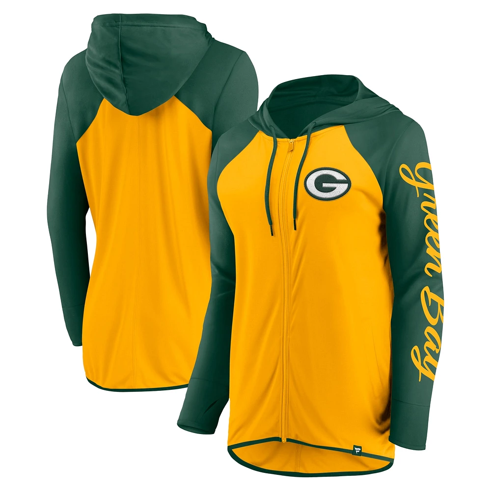 Sweat à capuche zippé complet avec inscription Green Bay Packers Gold/Green Fanatics pour femme