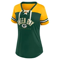 Women's Fanatics Green/Gold Green Bay Packers Blitz & Glam Lace-Up V-Neck Jersey T-Shirt