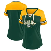 Women's Fanatics Green/Gold Green Bay Packers Blitz & Glam Lace-Up V-Neck Jersey T-Shirt