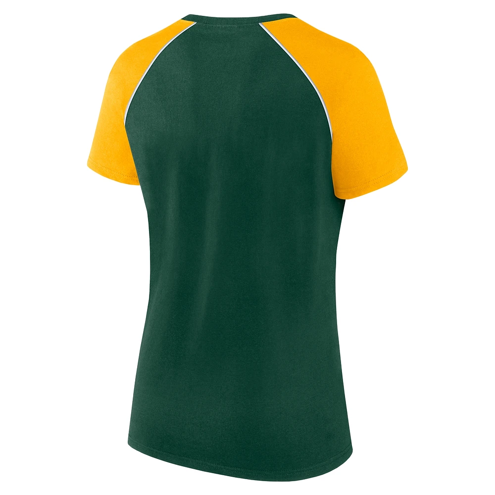 Women's Fanatics Green/Gold Green Bay Packers Glittered Primary Raglan T-Shirt