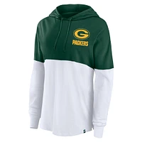 Women's Fanatics Green/White Green Bay Packers Backup Option Long Sleeve Hoodie T-Shirt