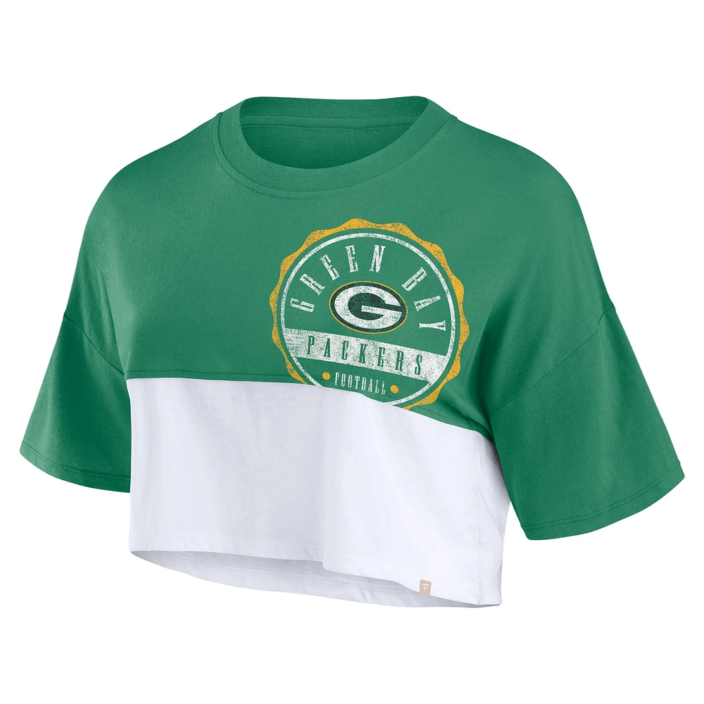 T-shirt court fendu de couleur boxy Fanatics pour femmes, vert/blanc, Green Bay Packers