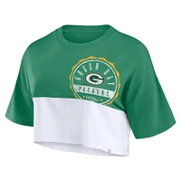 Women's Fanatics Green/White Green Bay Packers Boxy Color Split Cropped T-Shirt