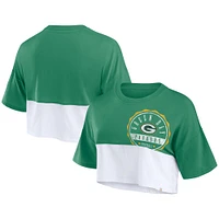 T-shirt court fendu de couleur boxy Fanatics pour femmes, vert/blanc, Green Bay Packers