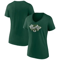 T-shirt à col en V vieilli pour femme Fanatics Green Bay Packers Back Home Again