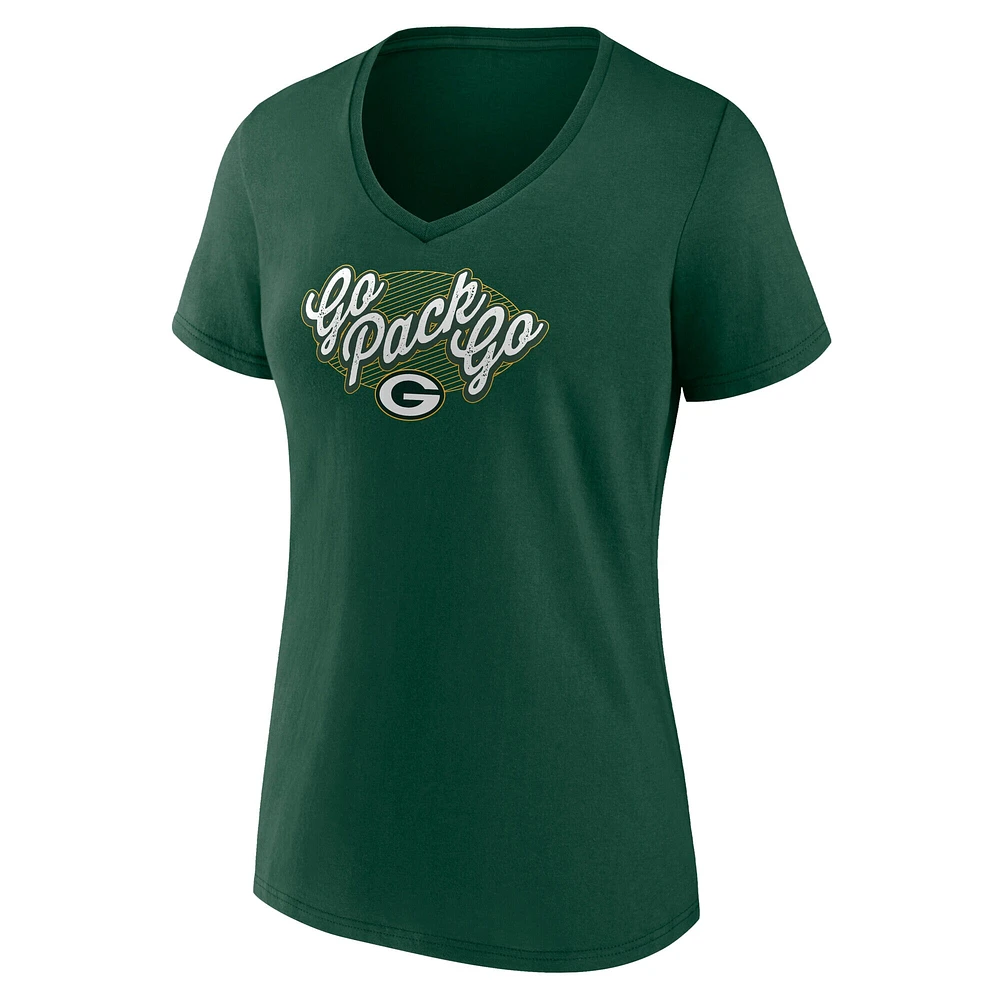 T-shirt à col en V vieilli pour femme Fanatics Green Bay Packers Back Home Again