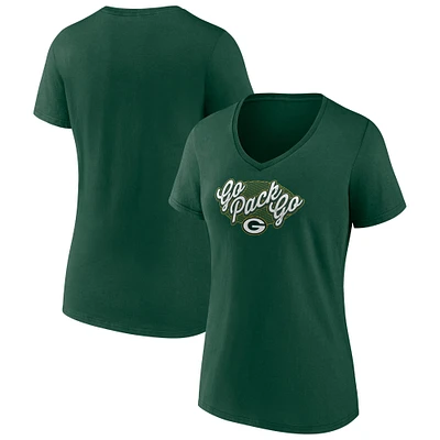 T-shirt à col en V vieilli pour femme Fanatics Green Bay Packers Back Home Again