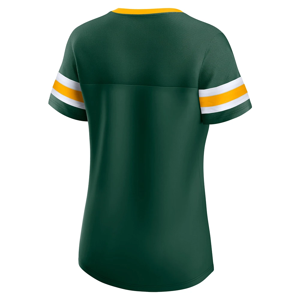 Women's Fanatics Green Bay Packers Bling Athena Jersey Style Lace-up T-Shirt