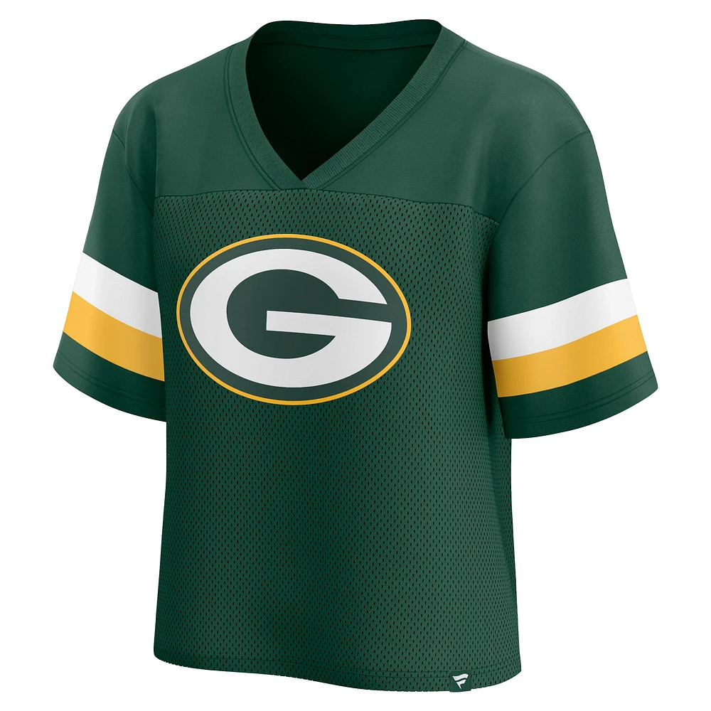 T-shirt court à col en V jersey Fanatics Green Bay Packers pour femmes