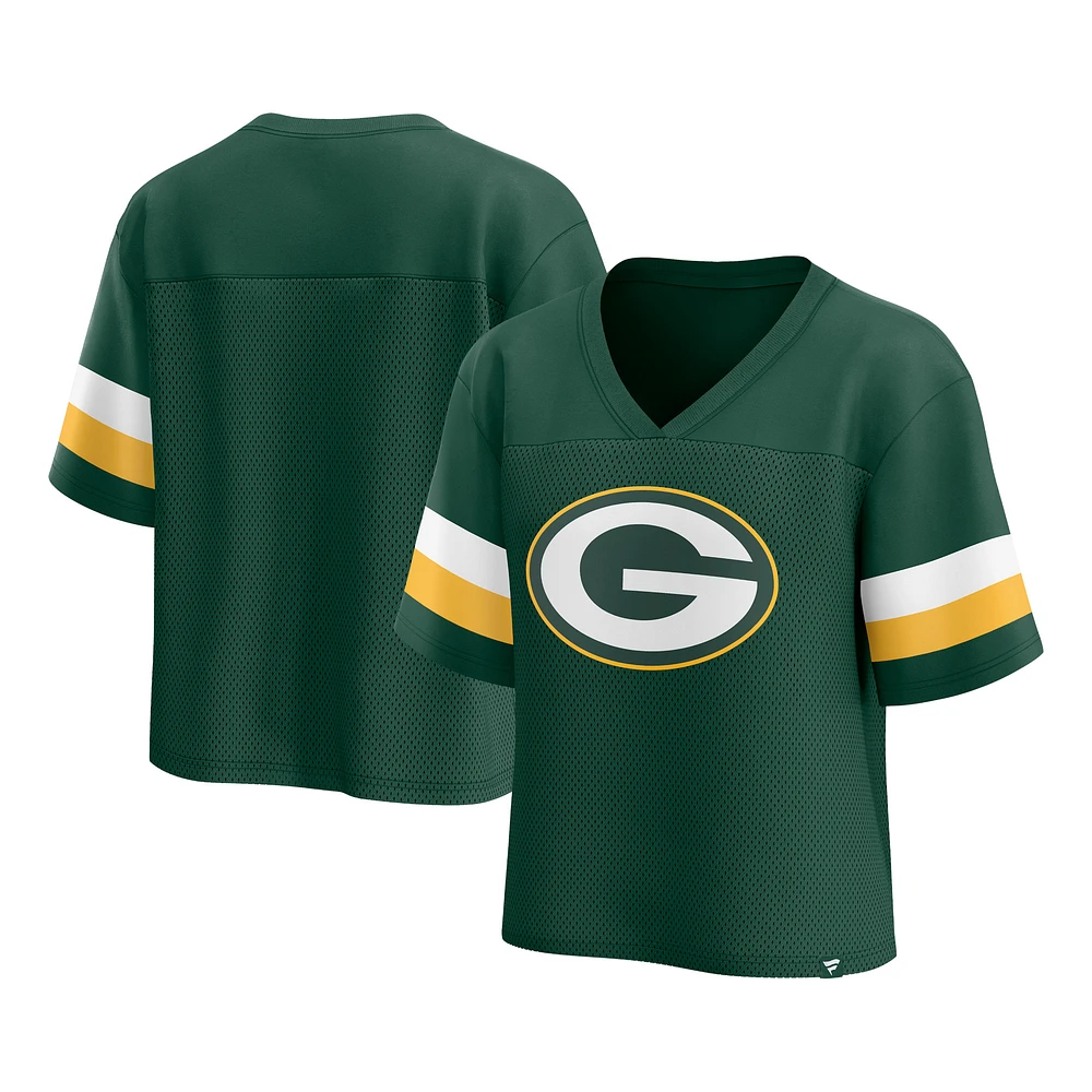 T-shirt court à col en V jersey Fanatics Green Bay Packers pour femmes