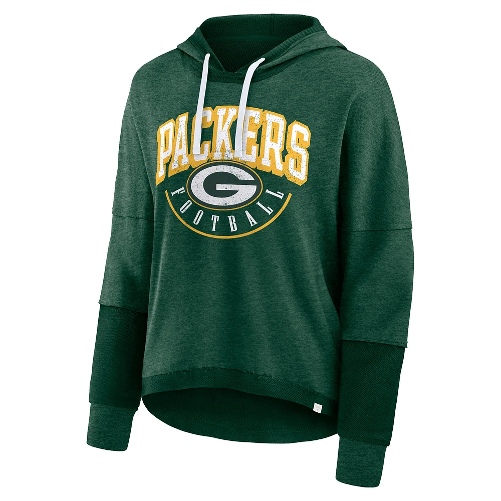 Women's Fanatics Green Bay Packers Lightewight Modest Crop Lounge Helmet Arch Pullover Hoodie