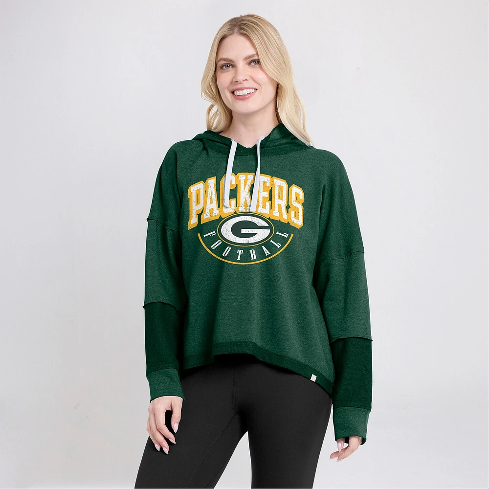 Women's Fanatics Green Bay Packers Lightewight Modest Crop Lounge Helmet Arch Pullover Hoodie