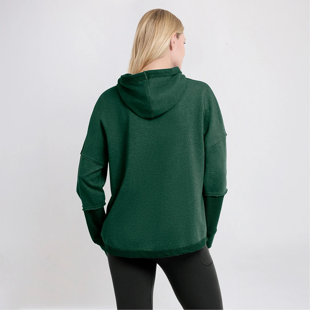 Women's Fanatics Green Bay Packers Lightewight Modest Crop Lounge Helmet Arch Pullover Hoodie