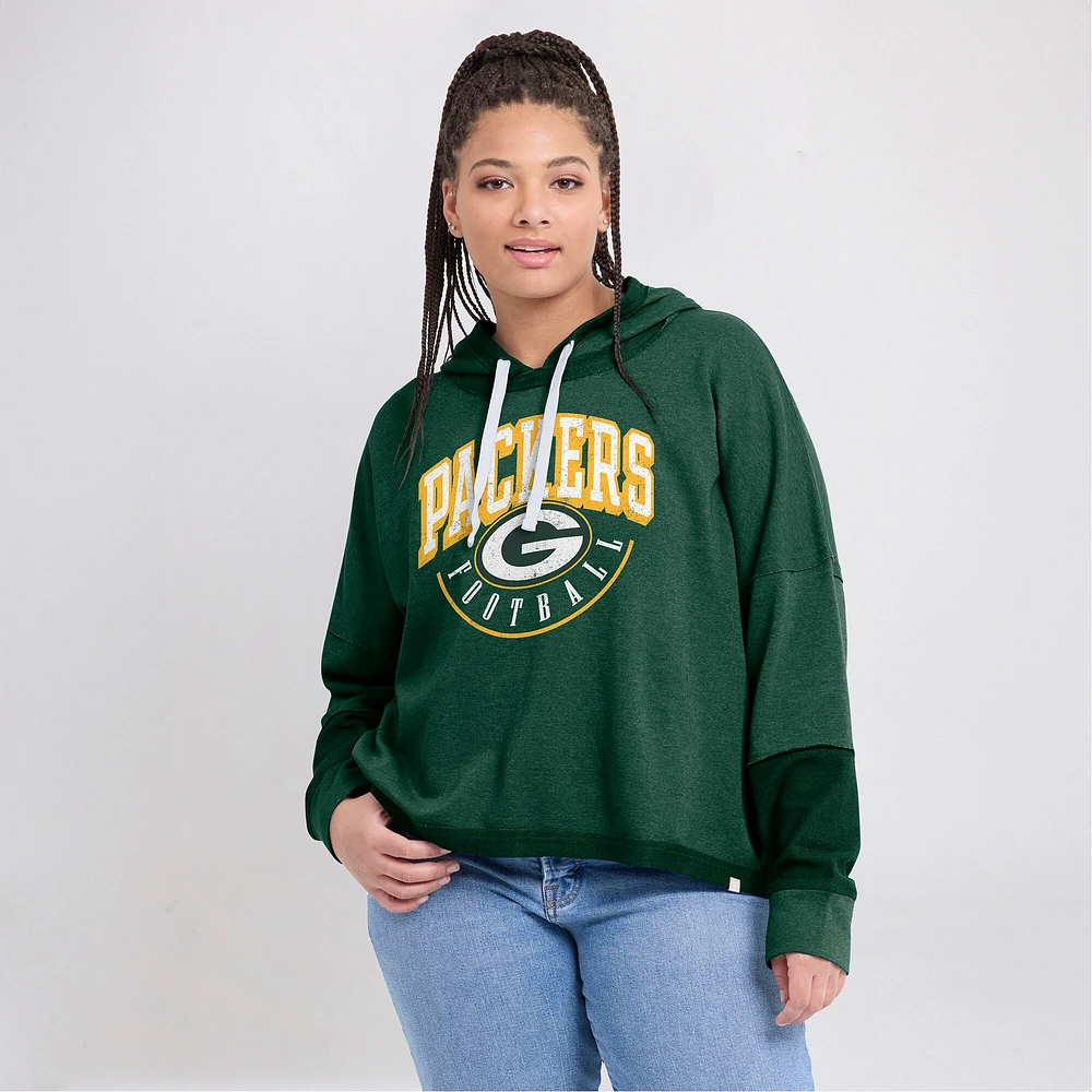 Women's Fanatics Green Bay Packers Lightewight Modest Crop Lounge Helmet Arch Pullover Hoodie