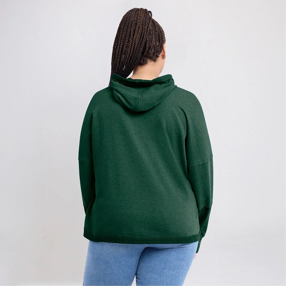 Women's Fanatics Green Bay Packers Lightewight Modest Crop Lounge Helmet Arch Pullover Hoodie