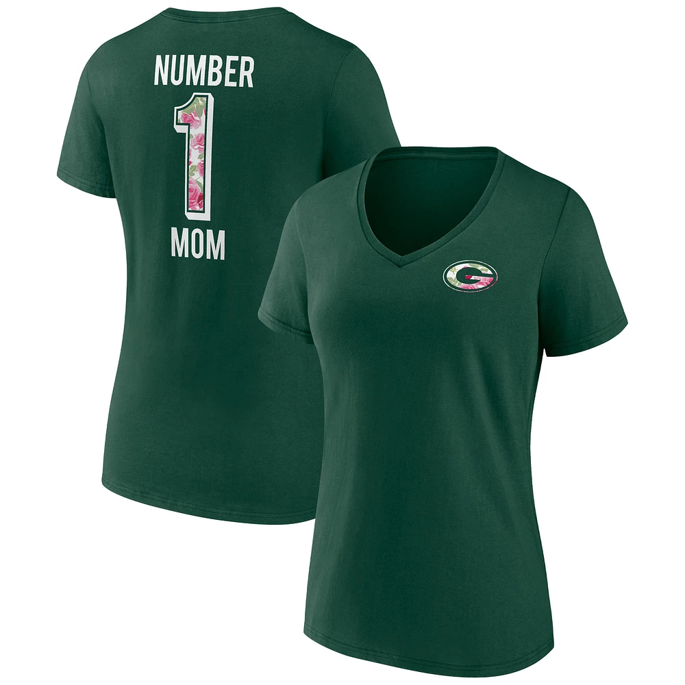 Women's Fanatics Green Bay Packers Plus Mother's Day #1 Mom V-Neck T-Shirt