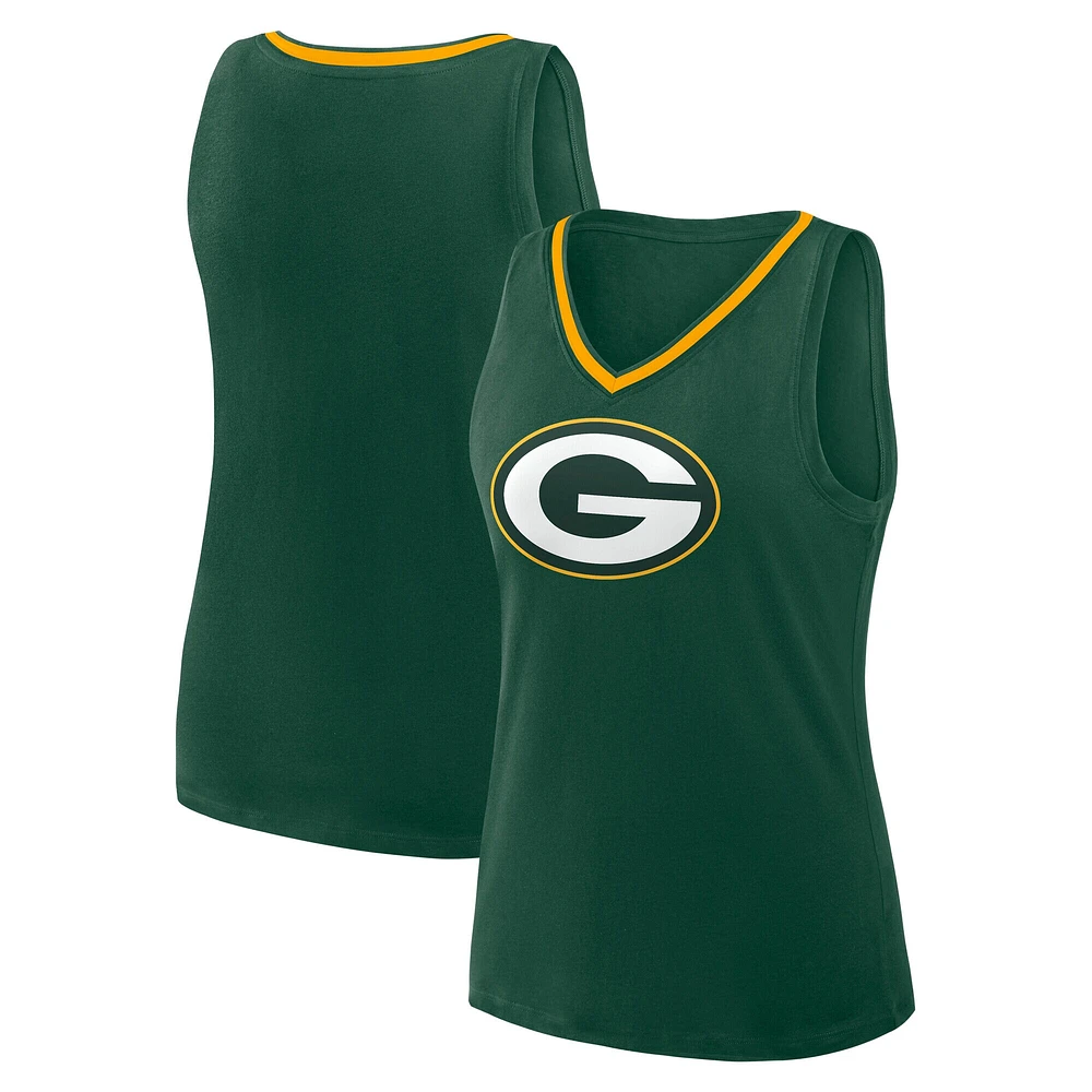Women's Fanatics Green Bay Packers Stellar Win V-Neck Tank Top