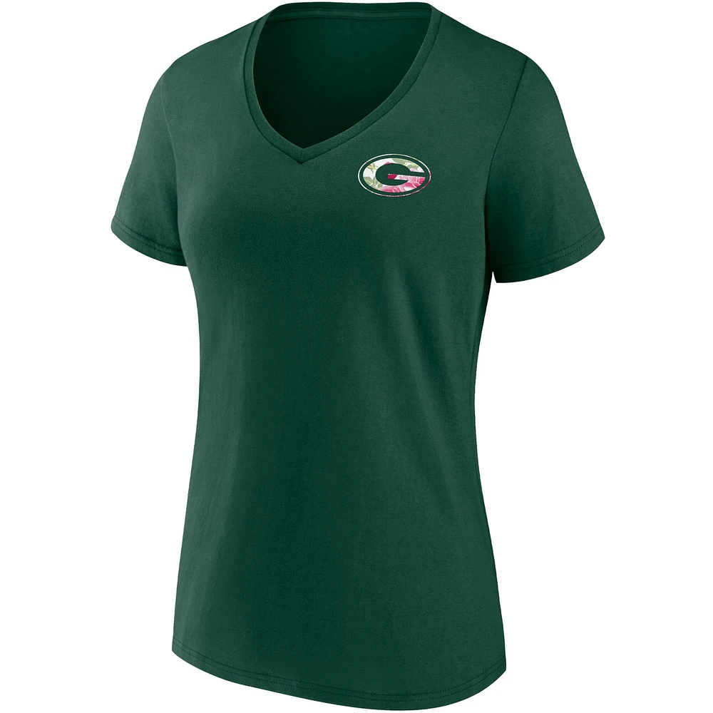 T-shirt à col en V de l'équipe Fanatics Green Bay Packers pour femmes