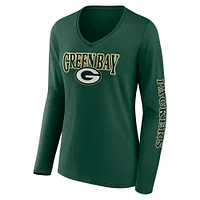 Women's Fanatics Green Bay Packers Wordmark Long Sleeve V-Neck T-Shirt