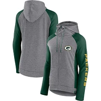 Sweat à capuche léger entièrement zippé pour femmes Fanatics Heather Grey/College Green Bay Packers Blind Side