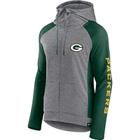 Sweat à capuche léger entièrement zippé pour femmes Fanatics Heather Grey/College Green Bay Packers Blind Side