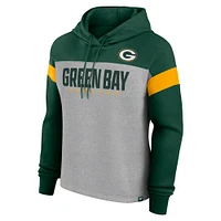 Women's Fanatics Heather Gray/Green Green Bay Packers Bold Play Call Pullover Hoodie