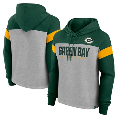 Women's Fanatics Heather Gray/Green Green Bay Packers Bold Play Call Pullover Hoodie