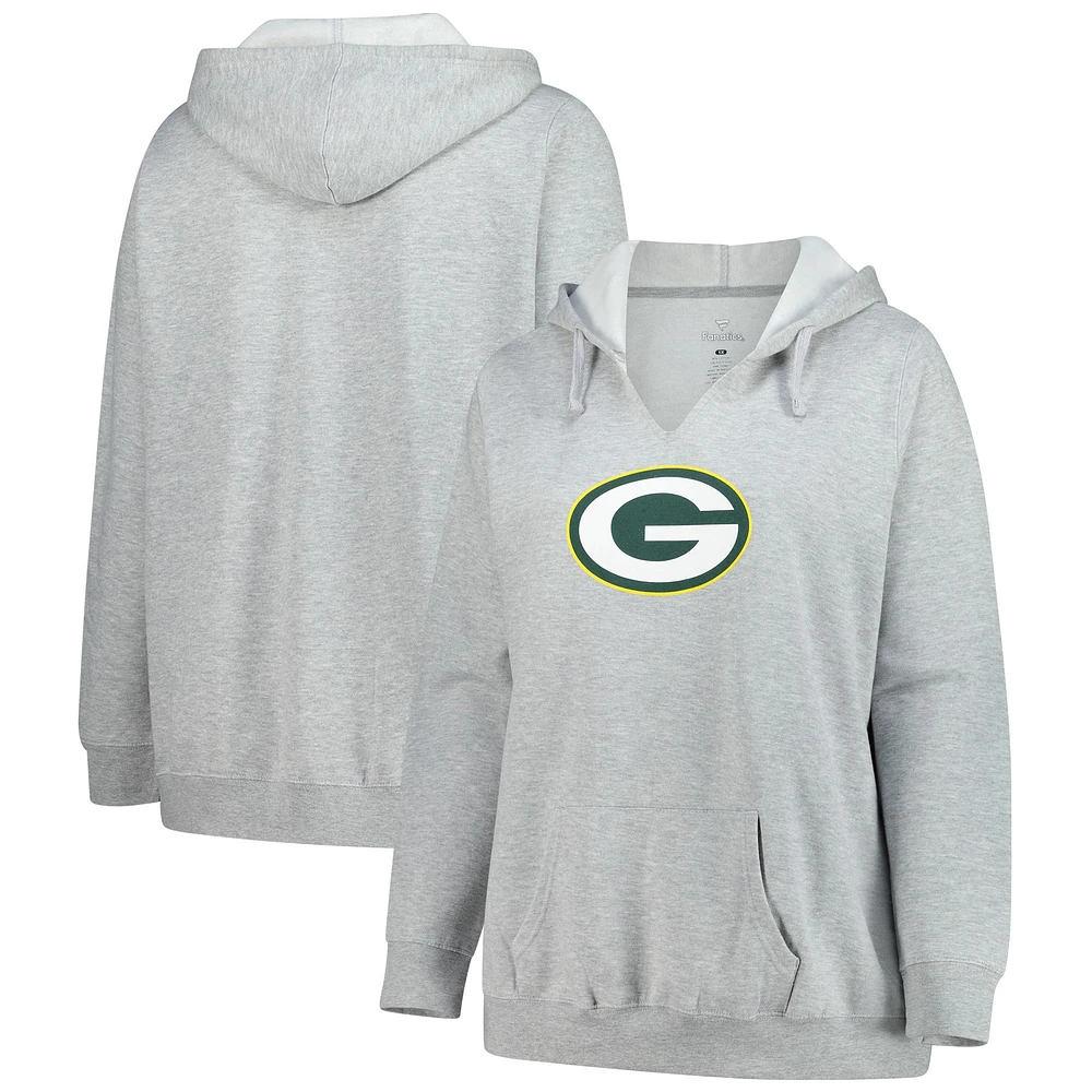 Sweat à capuche col en V grande taille pour femmes Fanatics Heather Gray Green Bay Packers