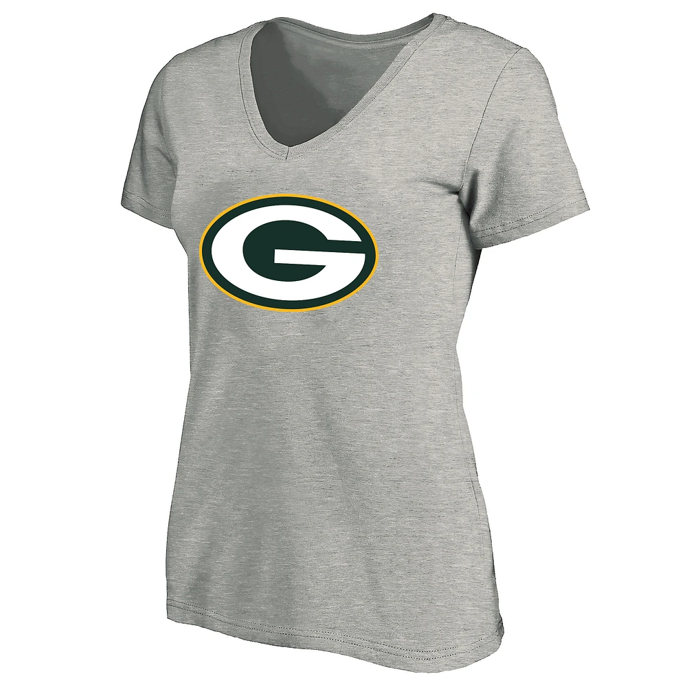 T-shirt col en V grande taille pour femme Fanatics Heather Gray Green Bay Packers