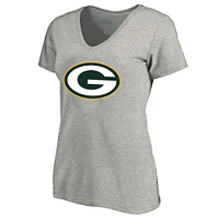 T-shirt col en V grande taille pour femme Fanatics Heather Gray Green Bay Packers