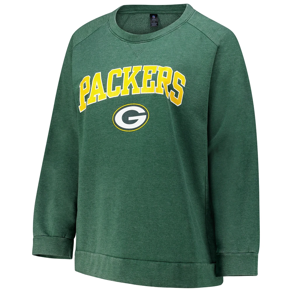 Sweat-shirt raglan délavé à l'acide pour femmes Fanatics Heather Green Bay Packers