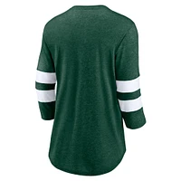 Women's Fanatics Heathered Green Bay Packers Primary Logo 3/4 Sleeve Scoop Neck T-Shirt