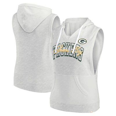 Sweat à capuche sans manches col en V Fanatics Oatmeal Green Bay Packers pour femmes