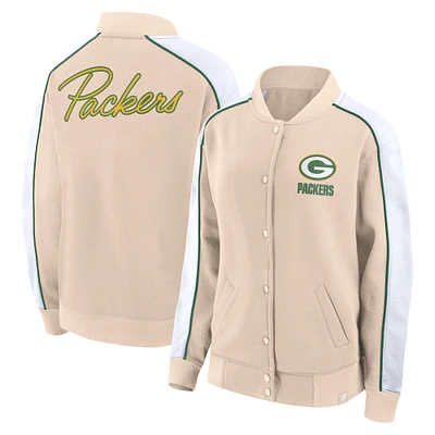 Women's Fanatics Tan Green Bay Packers Lounge Full-Snap Varsity Jacket