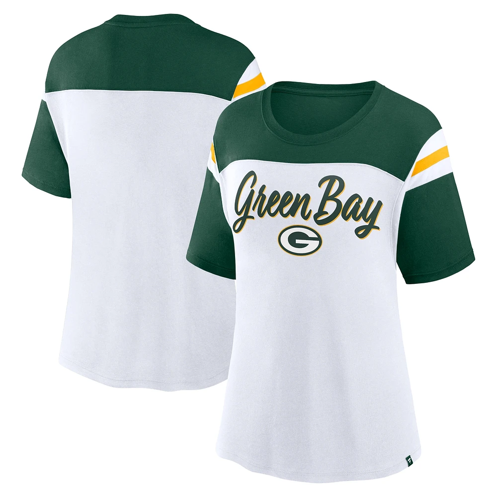 Haut court tendance pour femme Fanatics blanc/vert Green Bay Packers Cheer Chant