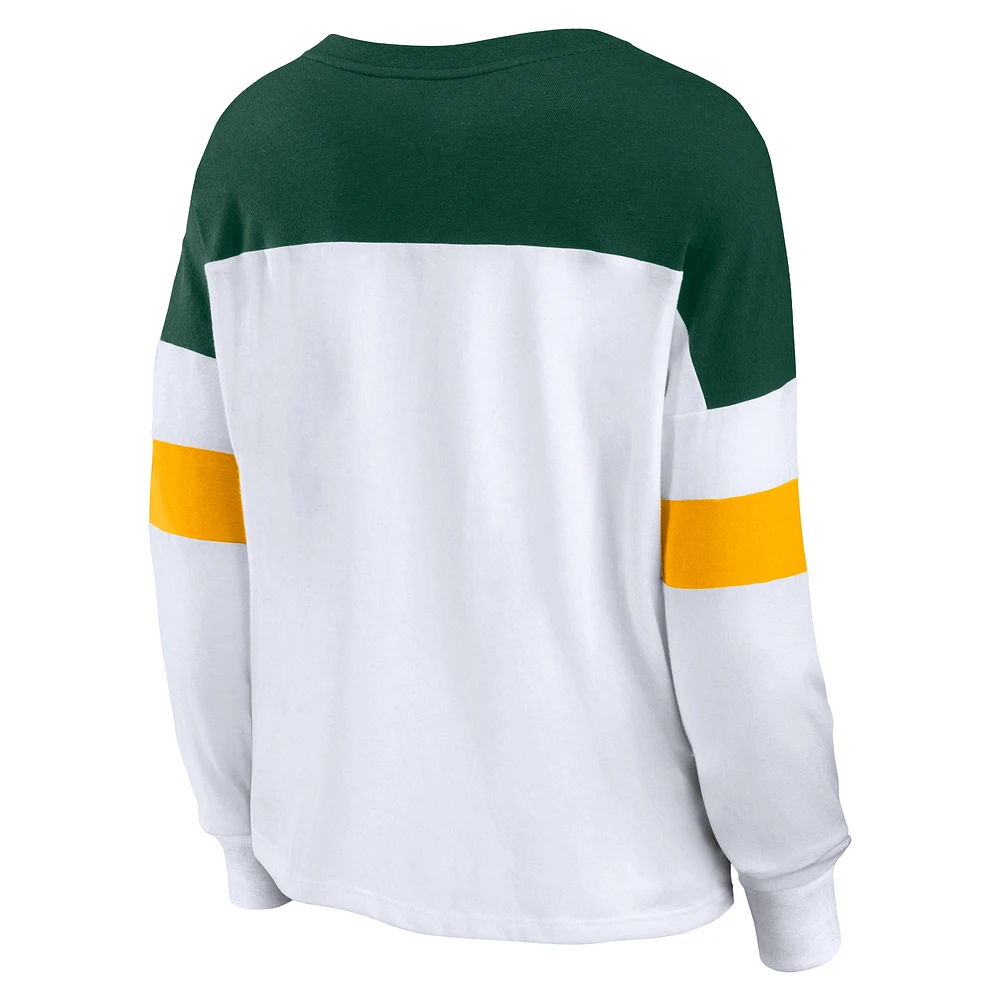 T-shirt Fanatics pour femmes, blanc/vert, Green Bay Packers, Even Match, à lacets, manches longues, col en V