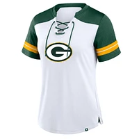 T-shirt à lacets primaire déjoué Fanatics pour femmes, blanc/vert, Green Bay Packers