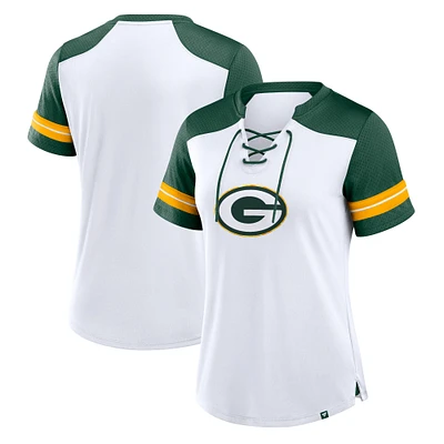 T-shirt à lacets primaire déjoué Fanatics pour femmes, blanc/vert, Green Bay Packers