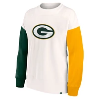 Women's Fanatics White Green Bay Packers Colorblock Primary Logo - Pullover Sweatshirt