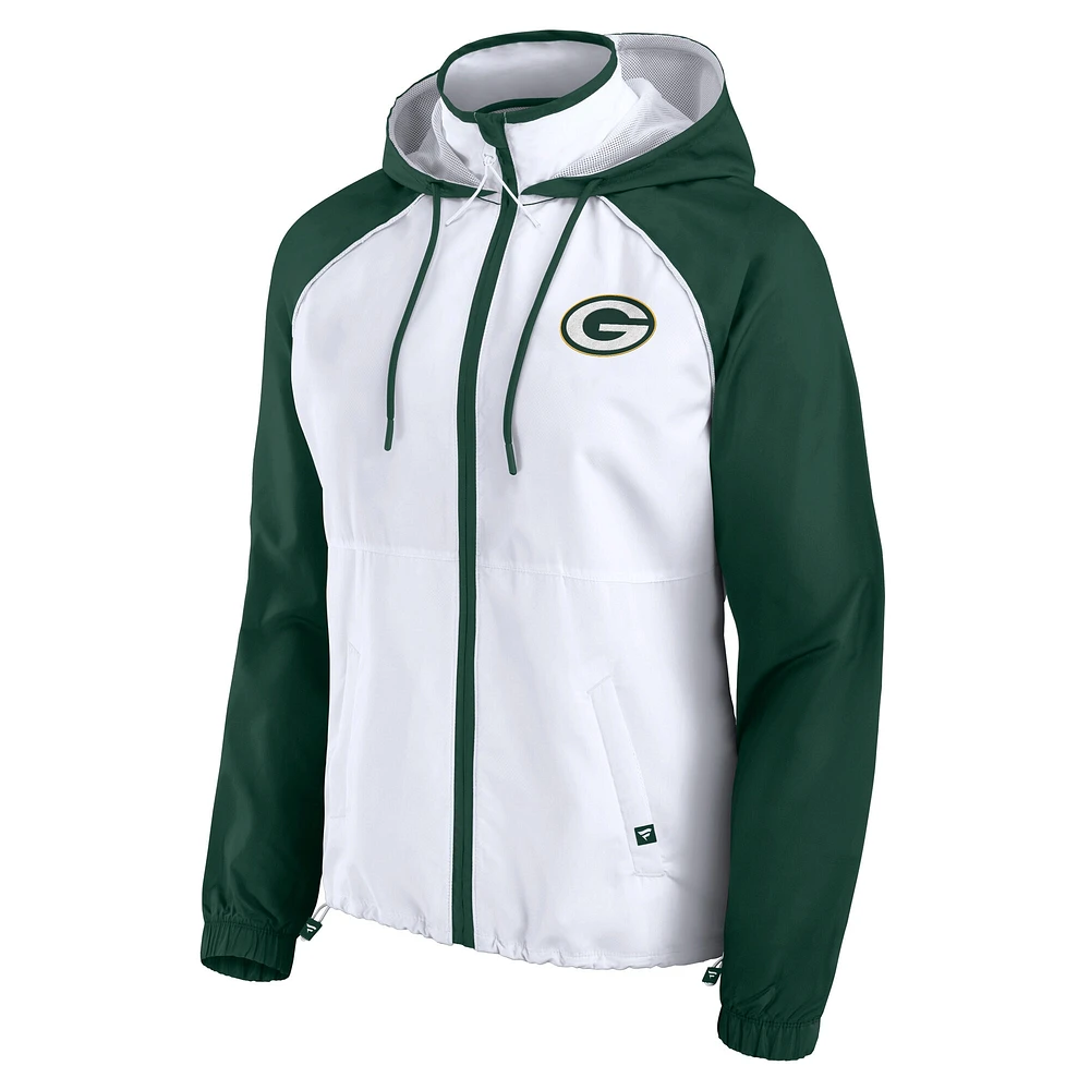 Veste à capuche anorak entièrement zippée Fanatics White Green Bay Packers pour femme