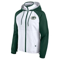 Women's Fanatics White Green Bay Packers Full-Zip Anorak Hoodie Jacket