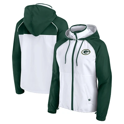 Veste à capuche anorak entièrement zippée Fanatics White Green Bay Packers pour femme