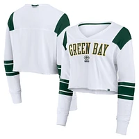 T-shirt à manches longues extensible et court pour femme Fanatics Green Bay Packers blanc