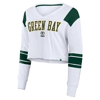 T-shirt à manches longues extensible et court pour femme Fanatics Green Bay Packers blanc