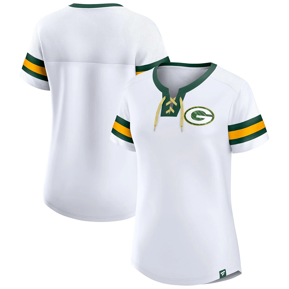 T-shirt à lacets fanatiques pour femmes, blanc, Green Bay Packers, Sunday Best