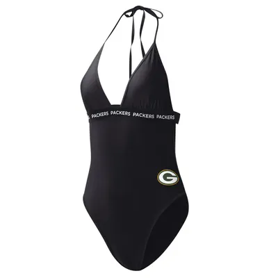 Women's G-III 4Her by Carl Banks Black Green Bay Packers Full Count - One-Piece Swimsuit