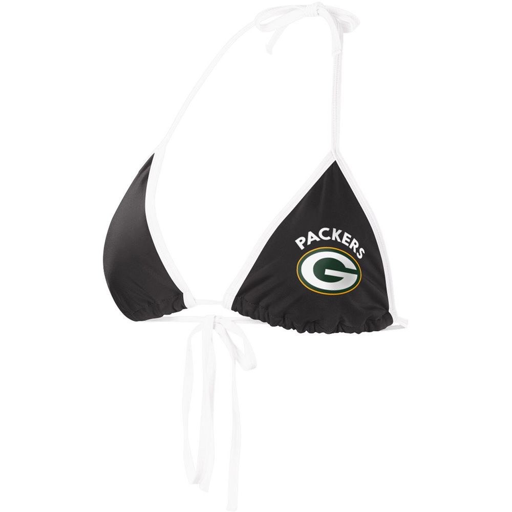 Women's G-III 4Her by Carl Banks Black Green Bay Packers Logo Perfect Match - Bikini Top