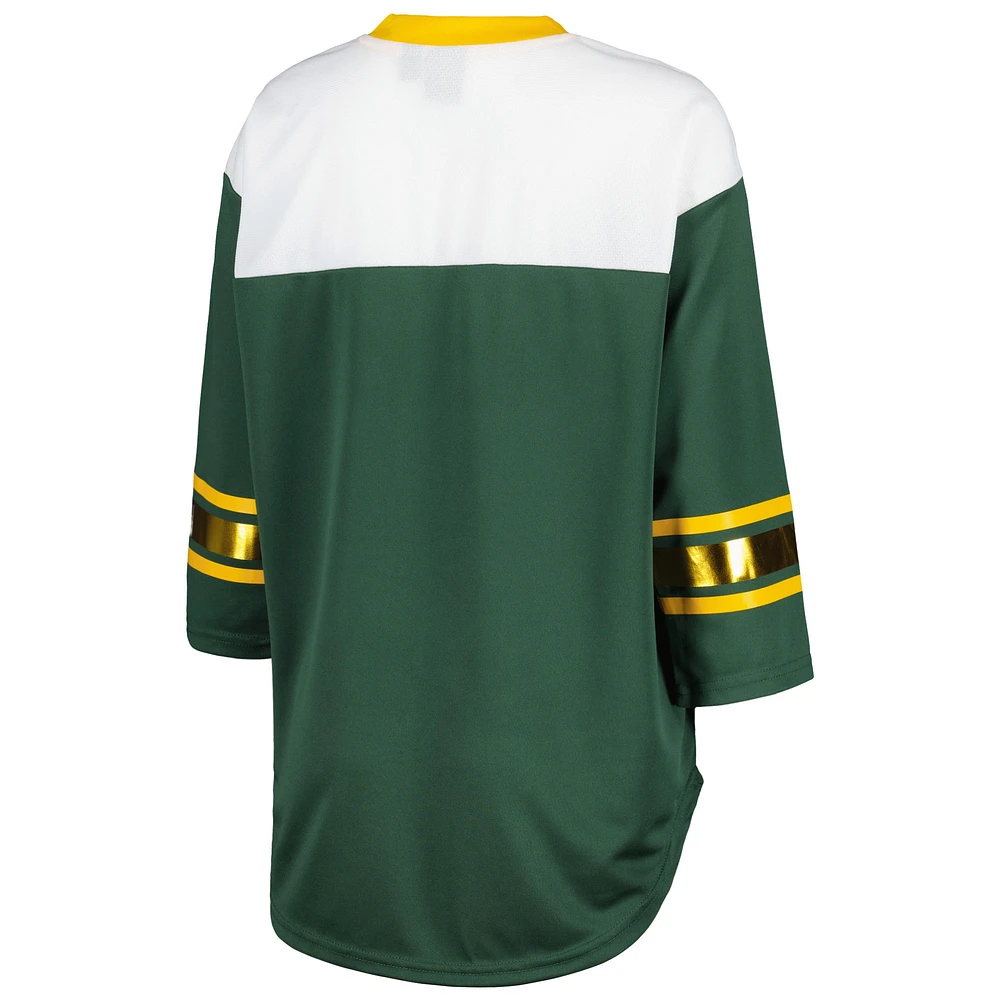 Women's G-III 4Her by Carl Banks Green/White Green Bay Packers Double Team 3/4-Sleeve Lace-Up T-Shirt